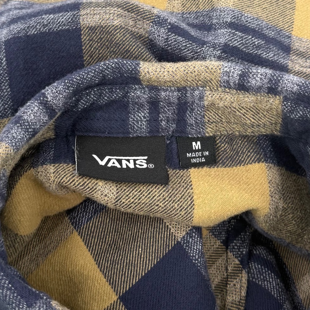 Vans Shirt Men Medium Yellow Blue Plaid Flannel Long Sleeve Button Up Cotton - Picture 7 of 12